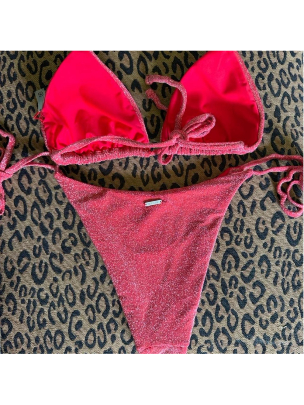 NWT Berlook Red Lurex Halter Triangle Bikini Top and Tie Bottoms - Picture 5 of 8